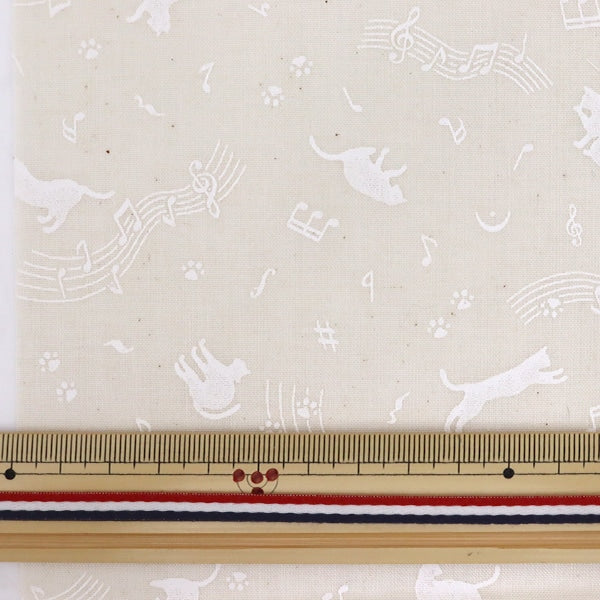 [From quantity 5] Fabric 『Scare Print Lucky Print Cat Kinari x White KW-3115-11A]