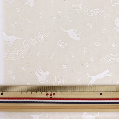 [From quantity 5] Fabric 『Scare Print Lucky Print Cat Kinari x White KW-3115-11A]