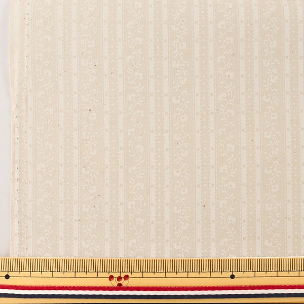 [From quantity 5] Fabric 『Sheeting Lucky print small flower stripe pattern generation (dregs left) x White WD347-3B]