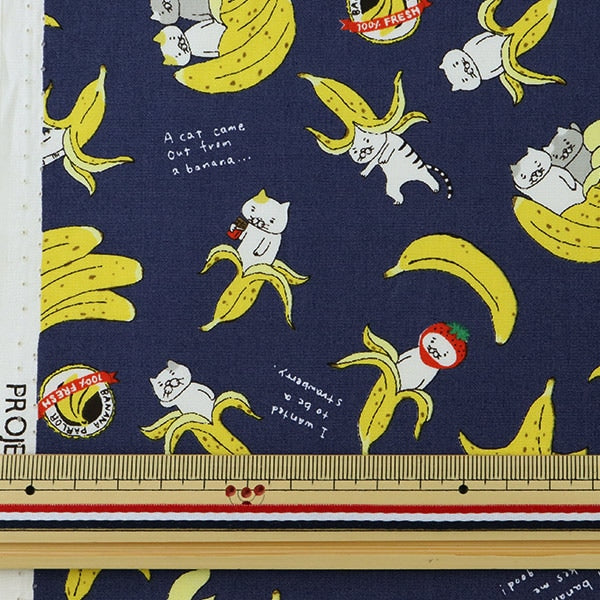[来自数量5] 织物 “宽阔的猫香蕉海军KTS6692-E” COTTON KOBAYASHI