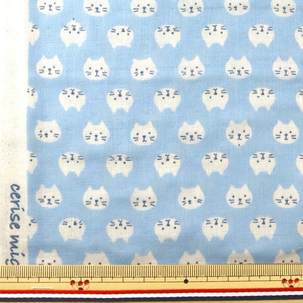 [From quantity 5] Fabric 『double gauze Cat pattern light blue KTS3744-C] COTTON KOBAYASHI