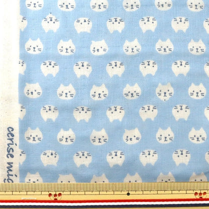 [From quantity 5] Fabric 『double gauze Cat pattern light blue KTS3744-C] COTTON KOBAYASHI