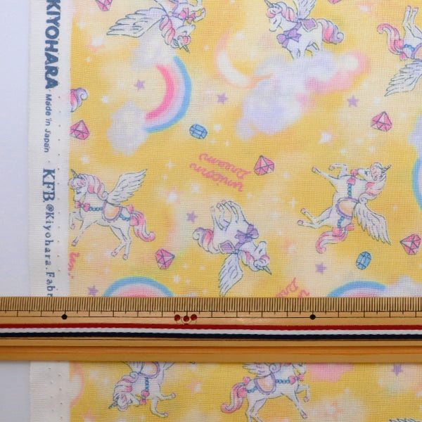 [From quantity 5] Fabric "Antibacterial and deodorant Sheeting Unicorn Rainbow Yellow CMOF-52]
