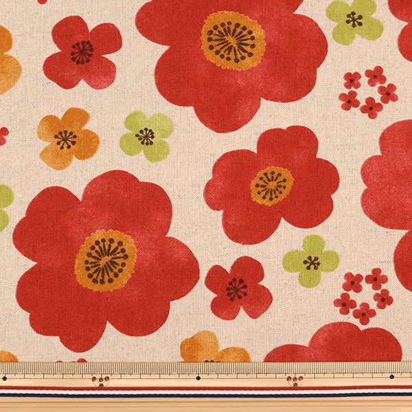 [From quantity 5] Fabric "Cotton hemp canvas flower generation x red SK-5400-4A"