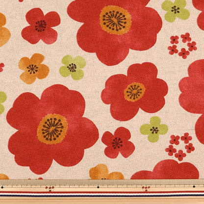 [From quantity 5] Fabric "Cotton hemp canvas flower generation x red SK-5400-4A"