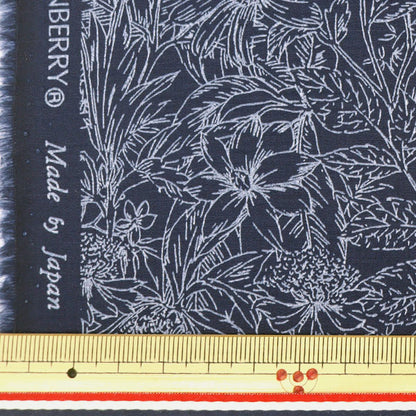 [From quantity 5] Fabric "Broad line drawing floral pattern navy x white 845905"