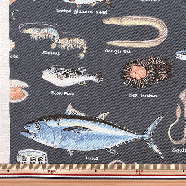 [From quantity 5] Fabric "Twill printed sushi material pattern navy KTS6760-E" COTTON KOBAYASHI