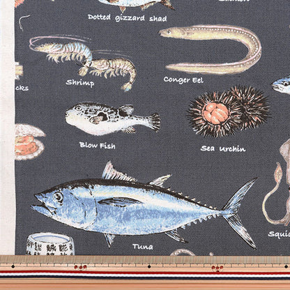 [From quantity 5] Fabric "Twill printed sushi material pattern navy KTS6760-E" COTTON KOBAYASHI
