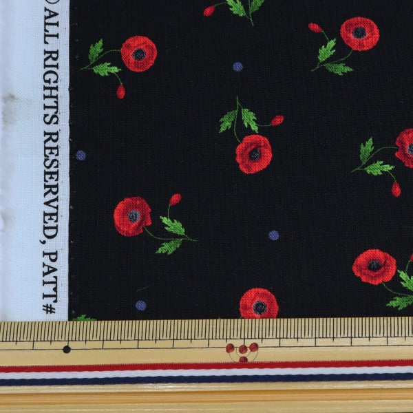 [From quantity 5] Fabric "Inkjet Print Poppy C8476-Black" USA cotton
