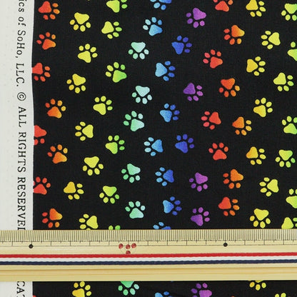 [From quantity 5] Fabric "Inkjet print footprint C8586-black" USA cotton