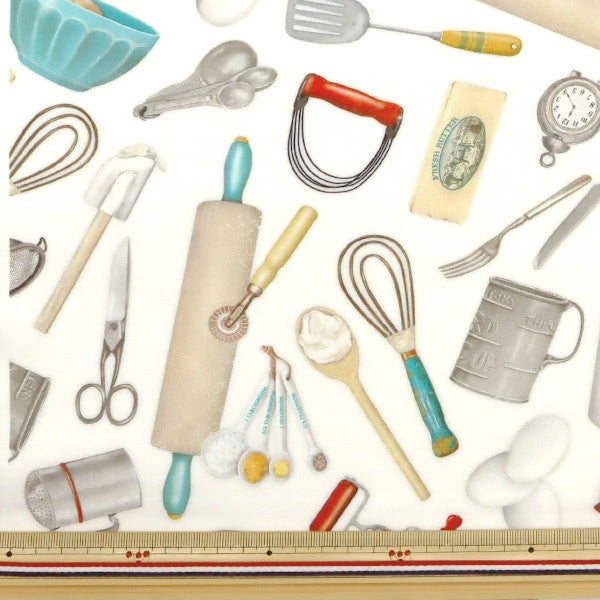 【数量5から】 生地 『インクジェットプリント 調理器具 19298-1』 USAコットン