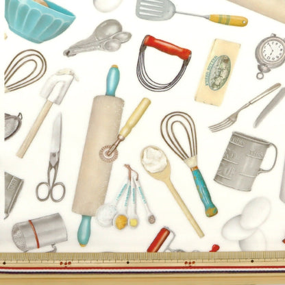 【数量5から】 生地 『インクジェットプリント 調理器具 19298-1』 USAコットン