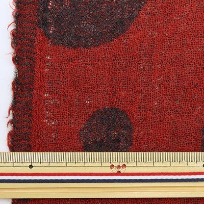 [From quantity 5] Fabric "Wool JQ polka dots 34732-5 Dark Gray x Red"
