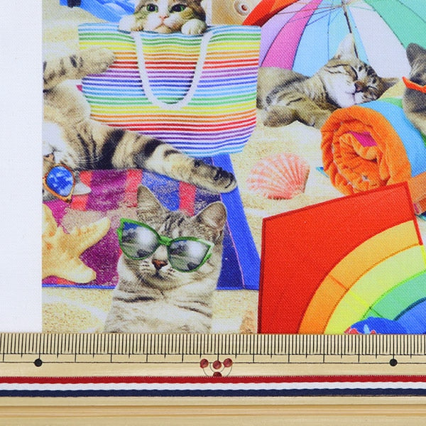 [From quantity 5] Fabric "USA Cotton Cats on the Beach Multicolor CAT-CD8843"
