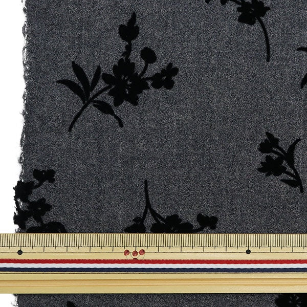 [From quantity 5] Fabric "100% wool flocky knit floral pattern gray 34747-4A"