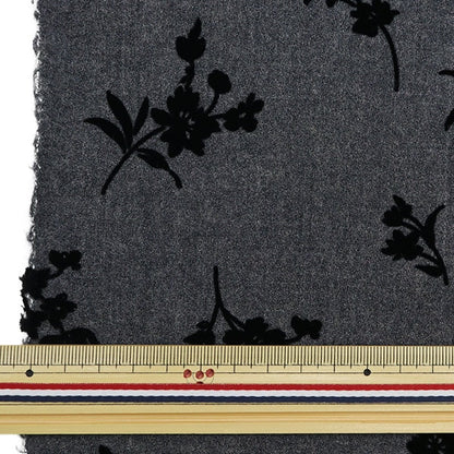 [From quantity 5] Fabric "100% wool flocky knit floral pattern gray 34747-4A"