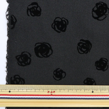 [From quantity 5] Fabric "Wool 100% Flocky Knit Rose Pattern Black 34747-5D"