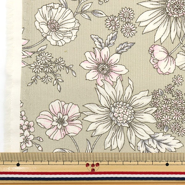[From quantity 5] Fabric "21W Corduroy Print Flower Pattern Beige 38095-2A"