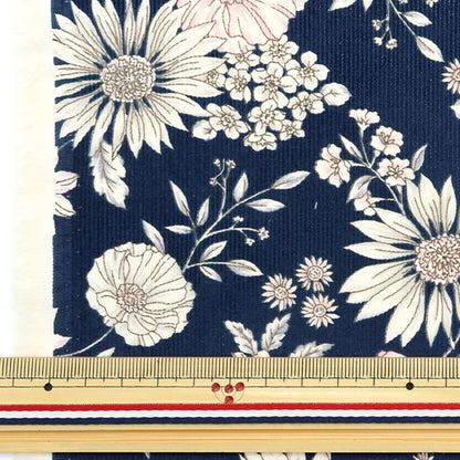 [From quantity 5] Fabric "21W Corduroy Print Flower Pattern Navy 38095-2E"