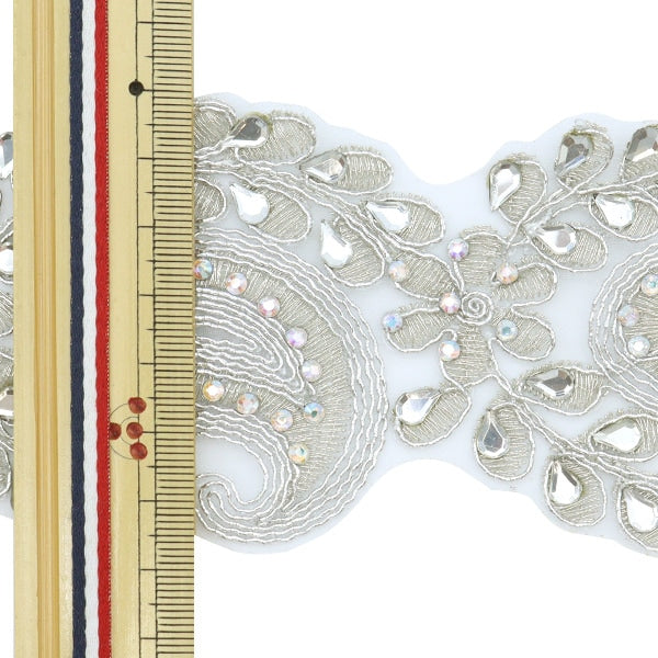 [From quantity 5] HandicraftTrim "embroideryTrim Width about 6.6cm Silver GY-93-17-12B]