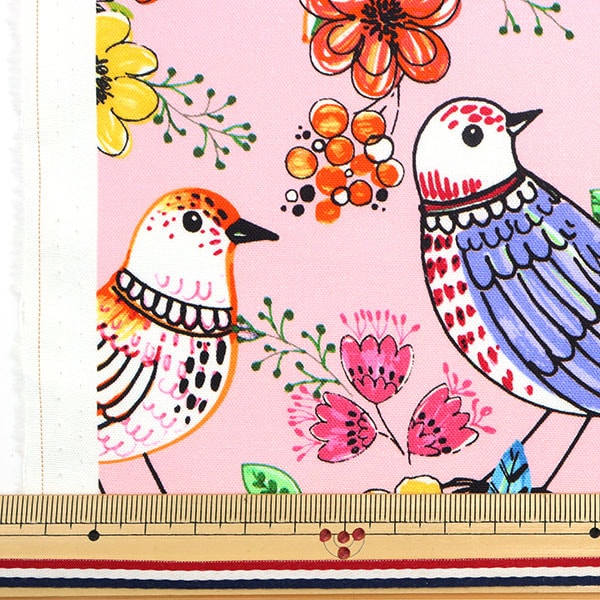 [From quantity 5] Fabric "USA Cotton Fork Art Birds CX10020-PINK"