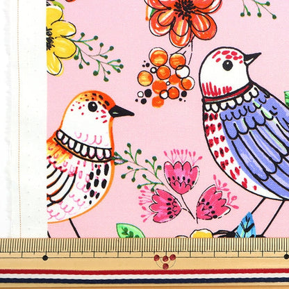 [From quantity 5] Fabric "USA Cotton Fork Art Birds CX10020-PINK"