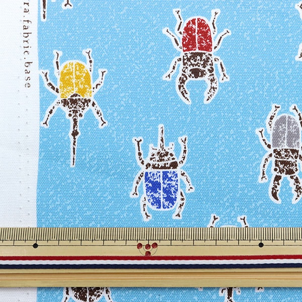 [From quantity 5] Fabric 『Oxford Print Kabutomushi Waga Blue MOWF-136-BL]