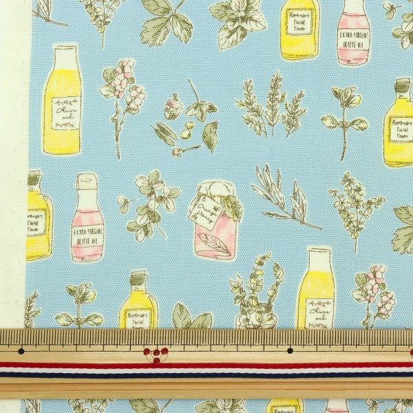 [From quantity 5] Fabric 『Oxford Herb and Bottle Blue 38097-2C]