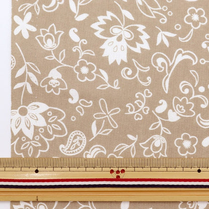 [From quantity 5] Fabric 『SheetingPrint Flower x Paisley Beige 358-6A]