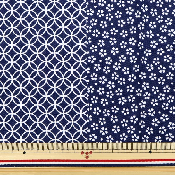 [From quantity 5] Fabric "Cotton satin Nihoho Pattern, Sakura Navy SHI-SAK-E"