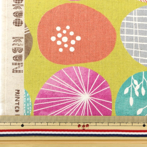 [From quantity 5] Fabric "Cotton hemp canvas circle yellow base SK-5400-1B"