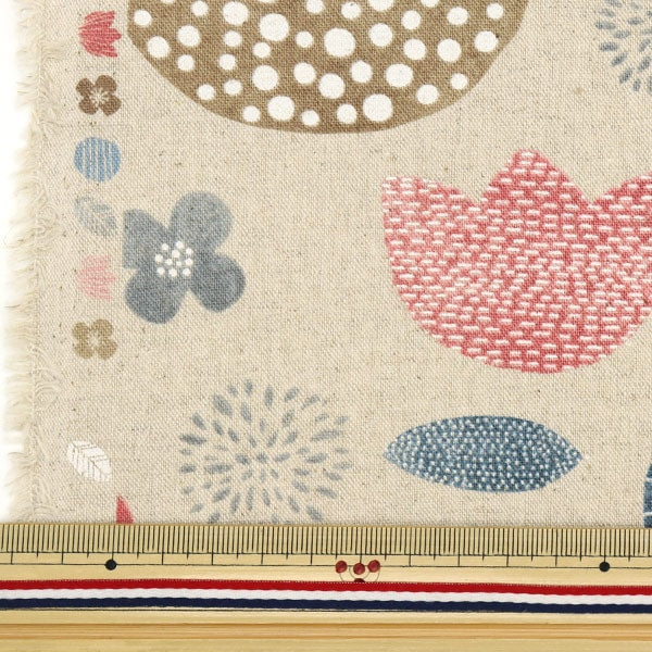 [From quantity 5] Fabric "Cotton hemp canvas tulip & flower kinari x gray SK-5400-3B"