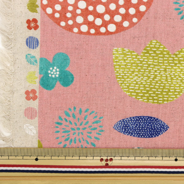 [From quantity 5] Fabric "Cotton hemp canvas tulip & flower pink SK-5400-3D"