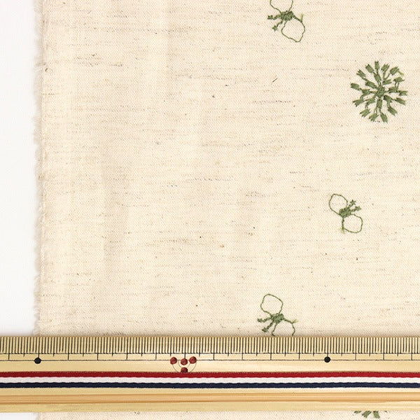 [From quantity 5] Fabric "Cotton and flower embroidery cotton linen green YO-1994-D"