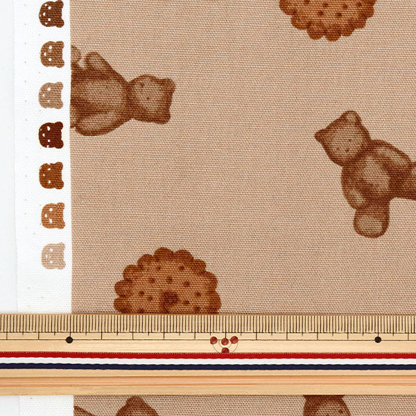 [From quantity 5] Fabric 『Oxford Biscuit Plate Bear Chocolate Caramel SHUKOBE-D]