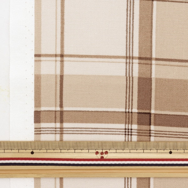 [From quantity 5] Fabric 『Oxford Biscuit plate check beige SHUKOCHE-D]