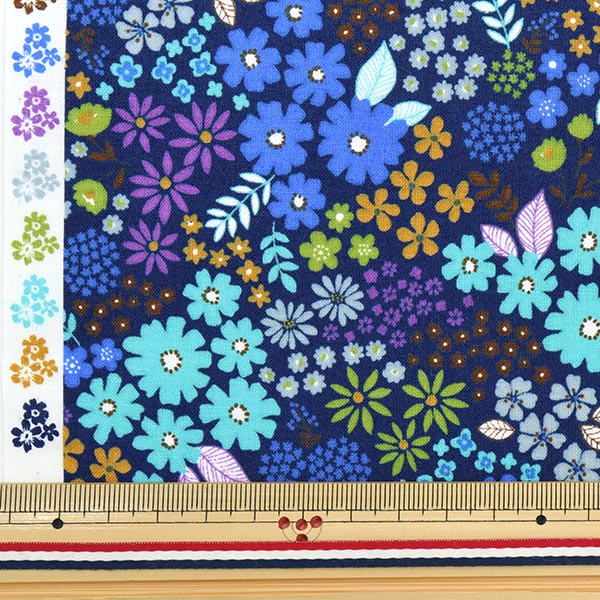 [From quantity 5] Fabric 『Scare PrintPrint floral pattern navy x blue SO-4000-3D]
