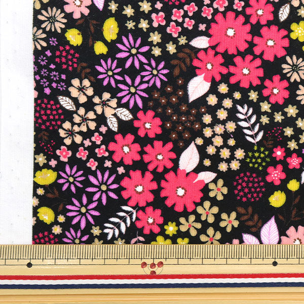 [From quantity 5] Fabric 『Scare PrintPrint Flower pattern Black x Pink SO-4000-3E]