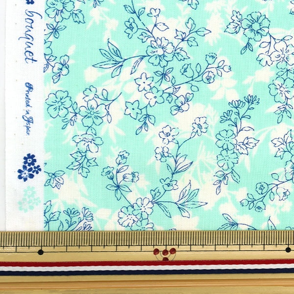 [From quantity 5] Fabric 『Scare PrintPrint floral pattern mint SO-4000-4D]