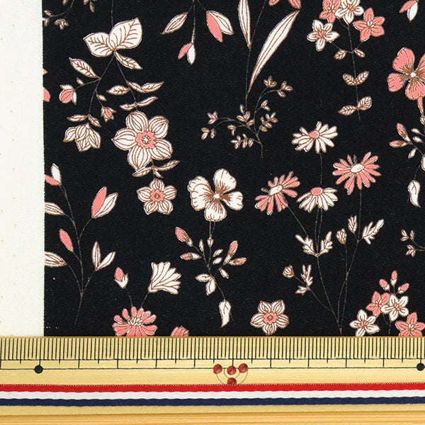 [From quantity 5] Fabric 『Scare PrintPrint line drawn flower pattern black SO-4000-5E]