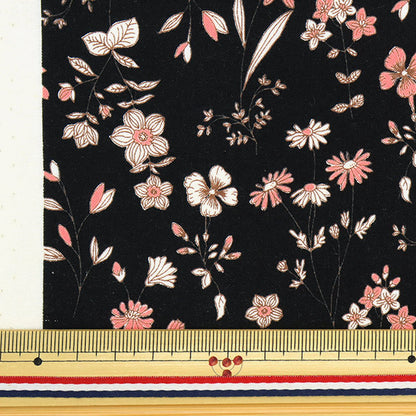 [From quantity 5] Fabric 『Scare PrintPrint line drawn flower pattern black SO-4000-5E]