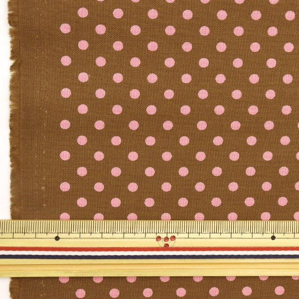 [From quantity 5] Fabric 『Sheeting Multidot Brown x Pink 88198-15]