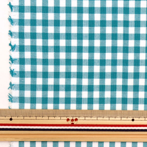 [From quantity 5] Fabric "T/C Gingham Turquoise 53614-2-6 that is hard to wrinkle"