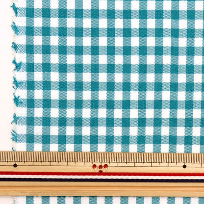 [From quantity 5] Fabric "T/C Gingham Turquoise 53614-2-6 that is hard to wrinkle"