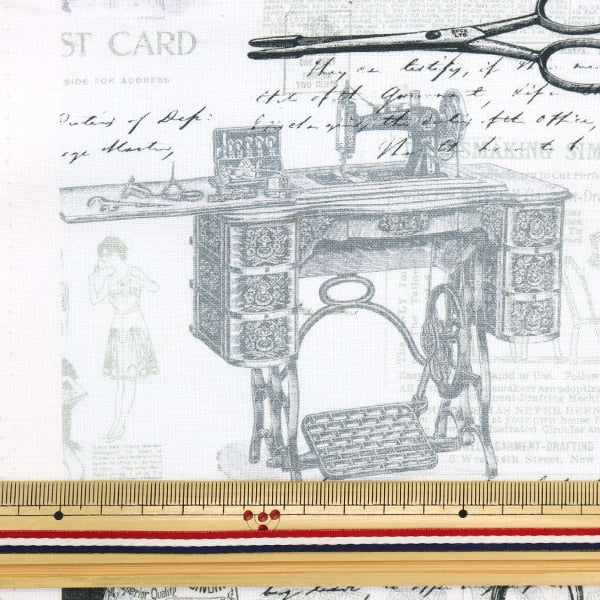 [From quantity 5] Fabric "USA Cotton Vintage Scissers & Sewing On-Text ERA-CD1502-GREY"