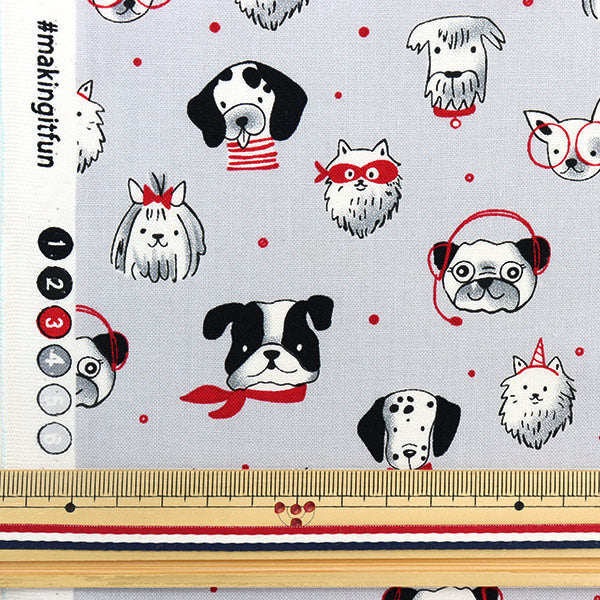 [From quantity 5] Fabric "USA Cotton POSH PUPS Gray CX10627-GRAY"