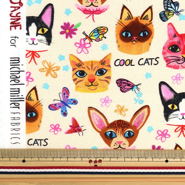[From quantity 5] Fabric "USA Cotton CRAZY CATS Cream DDC10614-CREAM-D"