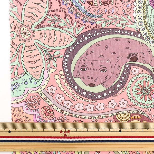 [From quantity 5] Fabric "NORA. Sheeting Inkjet print Animal x Paisley pink ST1206-A]