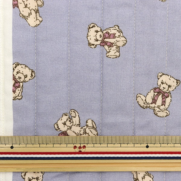 Fabric 『SheetingQuilt Cut Cloth Approximately 105cm x 50cm Milk Latte Kuma-chan Nuance Blue CQMLJS-03A "