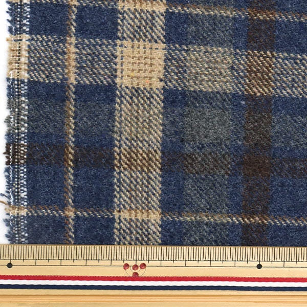[From quantity 5] Fabric "Wall blend soft texture washable check blue woolbl-chbl"